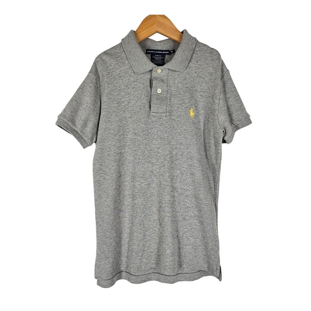 RALPH LAUREN SPORT MEN'S GRAY SHORT SLEEVE POLO SHIRT - SLIM FIT - 100% COTTON